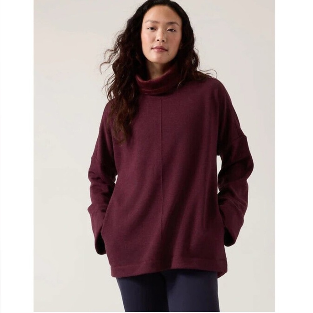 ATHLETA Cozy Karma Pullover Cotton/ Poly Fleece in Cabernet — L